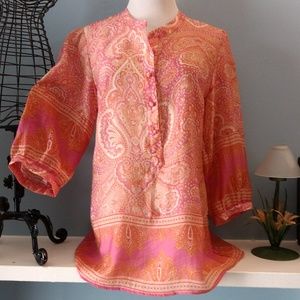 New York & Company Blouse Tunic Pink Paisley M 3/4